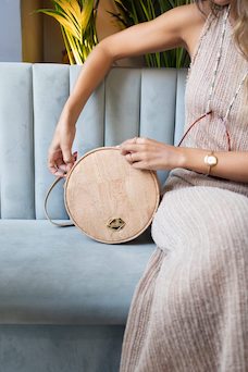 Circle Bag - Runde Handtasche in Nude Kork (Hellbraun)