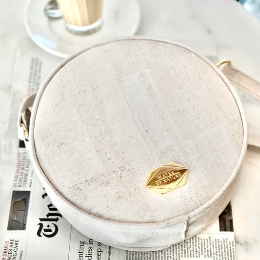 Circle Bag - Runde Handtasche in Weiß Kork (White)