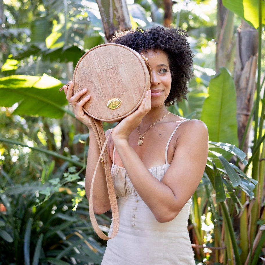 Circle Bag - Round handbag in nude cork (natural) 