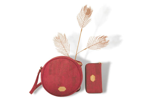 Set Circle Bag & Purse in Red Grape Cork (Red)