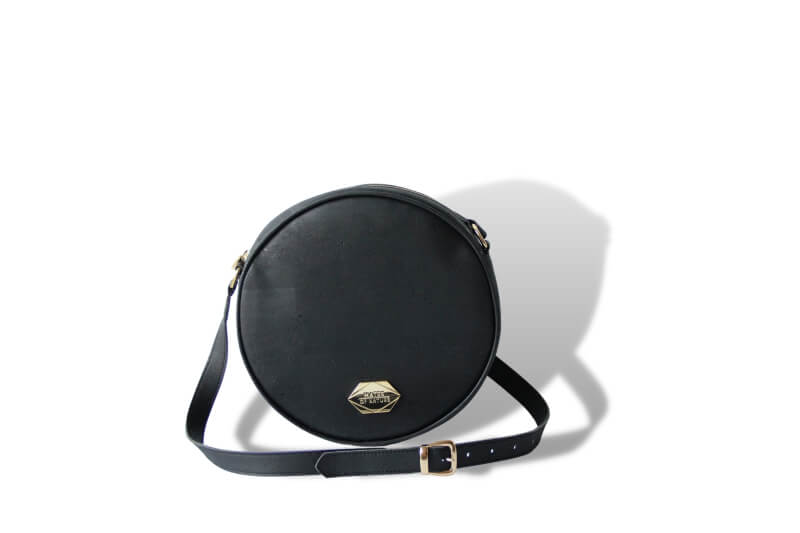 Circle Bag - Round Handbag in Coal Black Cork (Black)