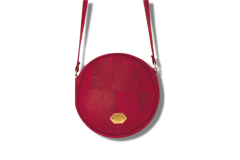 Circle Bag - Runde Handtasche in Red Grape Kork (Rot)