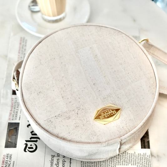 Circle Bag - Round handbag in beige cork (white)